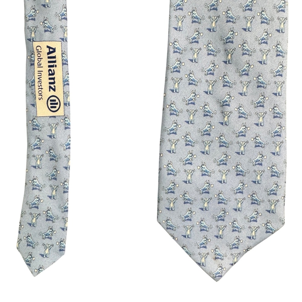 Vineyard Vines Allianz Global Investors Silk Tie Blue Bull Bear Finance Stock